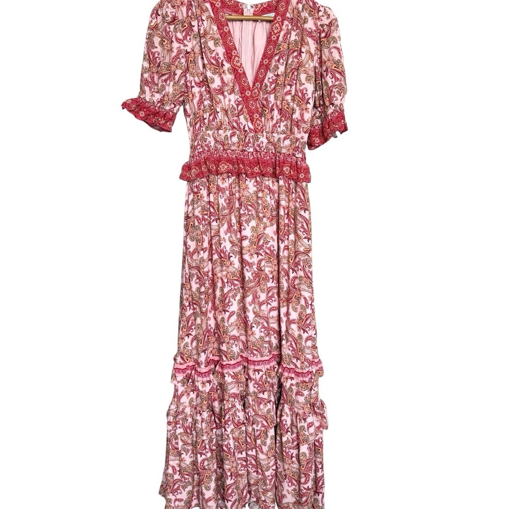 Avara Pink Ruffle Maxi Dress Womens Small Cottagecore Romantic Hyper Feminine